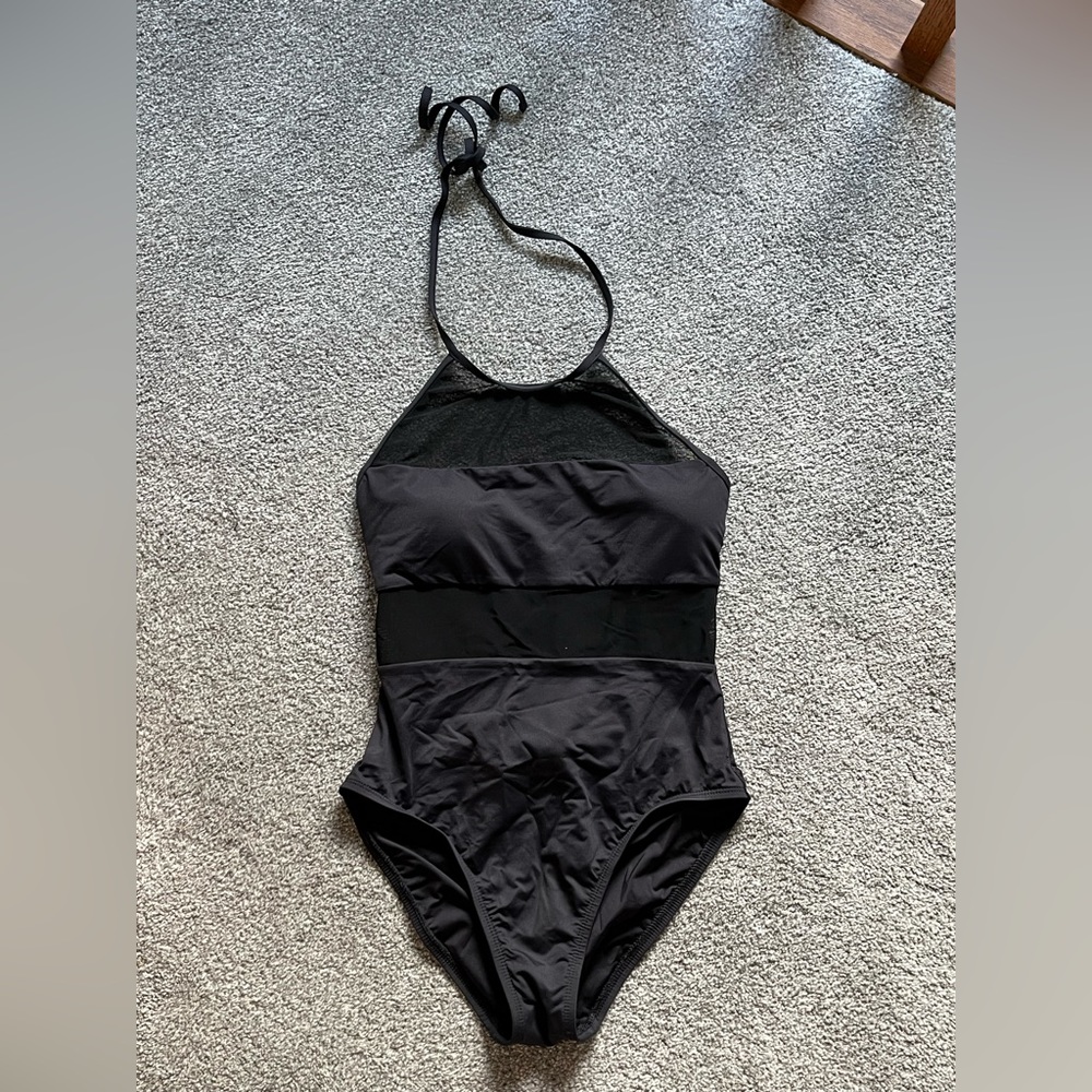 LA BLANCA Black Halter One Piece Mesh Swimsuit - Picture 3 of 12